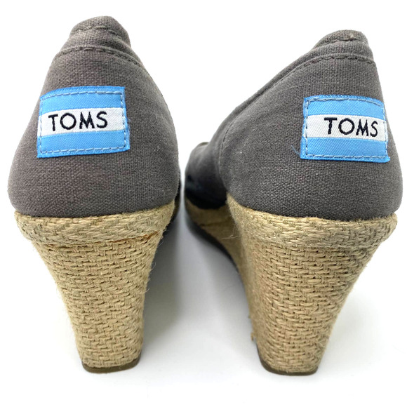 Toms Wedge Sandals Womens 9.5 Gray Classic Espadrille Cork Peep Toe Heels Shoes - Picture 2 of 9